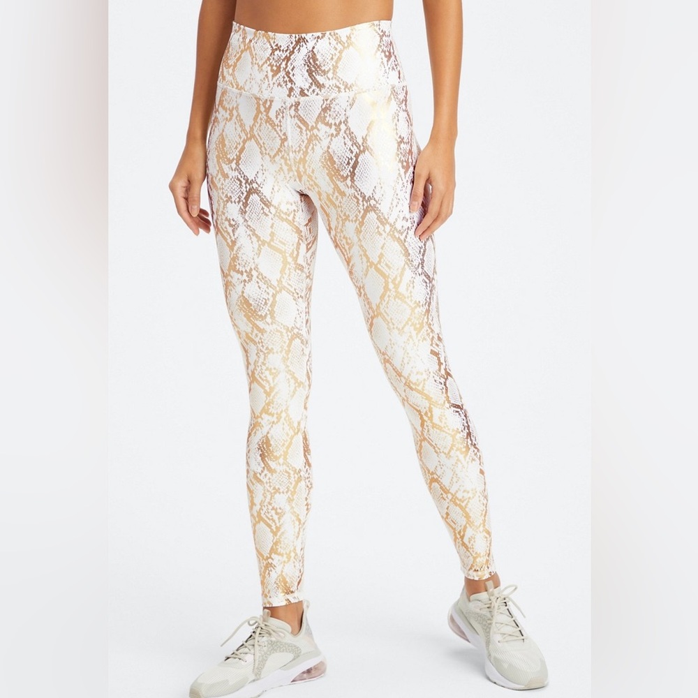 NWT Fabletics High Waisted Foil Legging Snake Print White/Gold